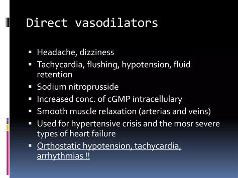 Vasodilators Hypotension
