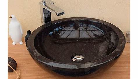 Vasque à poser en Marbre noir 42x14 cm, avec bonde, Vesco