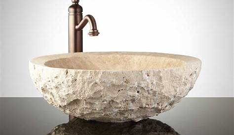 Vasque à poser bol pierre beige, 45x45 cm, Strass