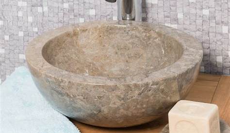 Vasque salle de bain ronde à poser en marbre Ulysse 30 cm