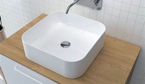 Vasque semiencastrée, carrée, 40x40 cm, céramique blanche