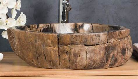 Vasque de salle de bain à poser en bois pétrifié marron 51