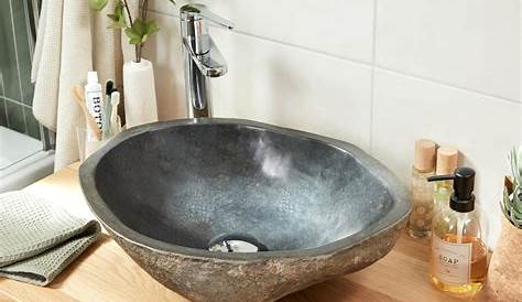 lavabo salle de bain double vasque en pierre granit gris