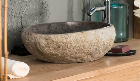 Vasque en pierre de rivière naturelle 40, mobilier de