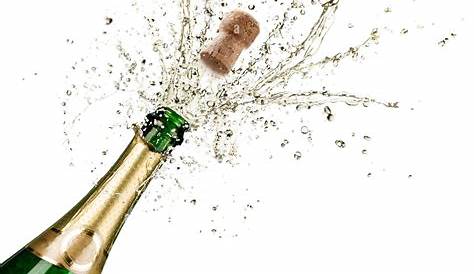 Champagne bottle explosion with cork popping splash