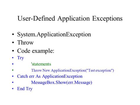 Vb Throw New Applicationexception