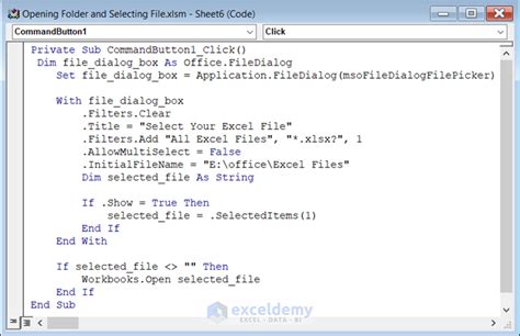 vba code to open excel file from folder