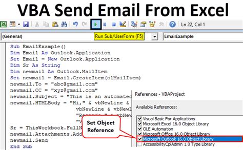 vba code to send email from excel