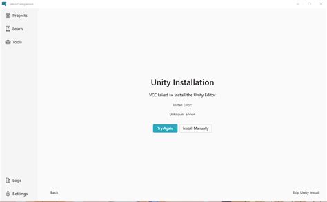vcc failed to install the unity editor
