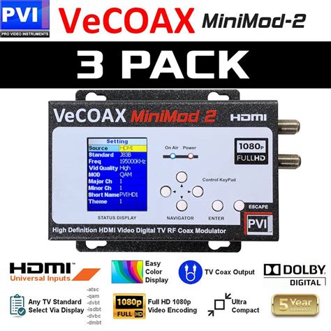 3Pack ProVideoInstruments VECOAX MiniMOD2 HDMI to RF Digital Modulator