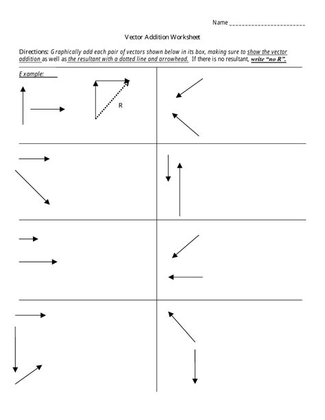 vector addition worksheet with answers