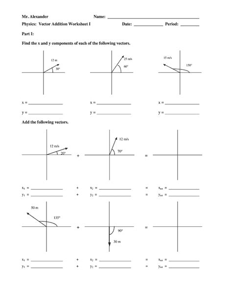 vector addition worksheet with answers pdf