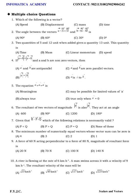 vectors questions and answers pdf physics class 11