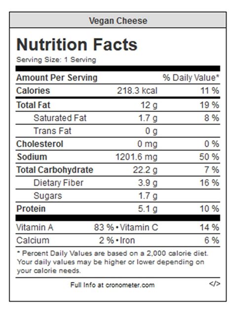 Vegan Cheese Nutrients
