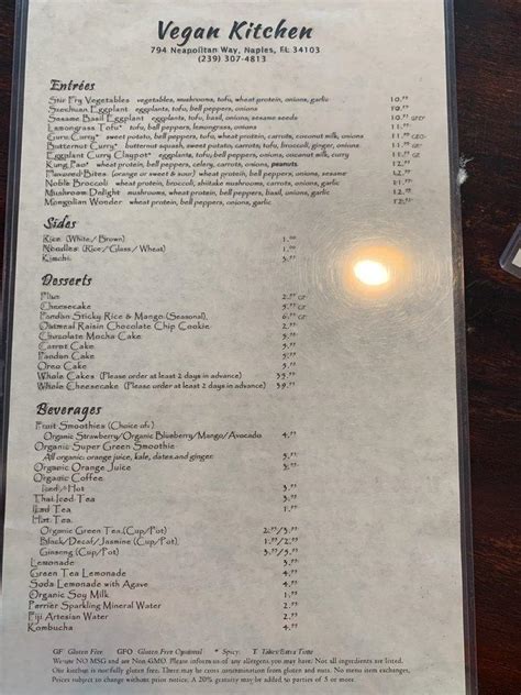 Vegan Kitchen Menu Naples