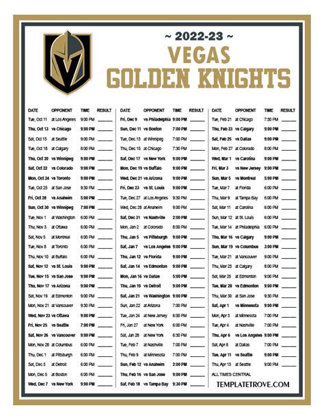 vegas golden knights 2022 schedule