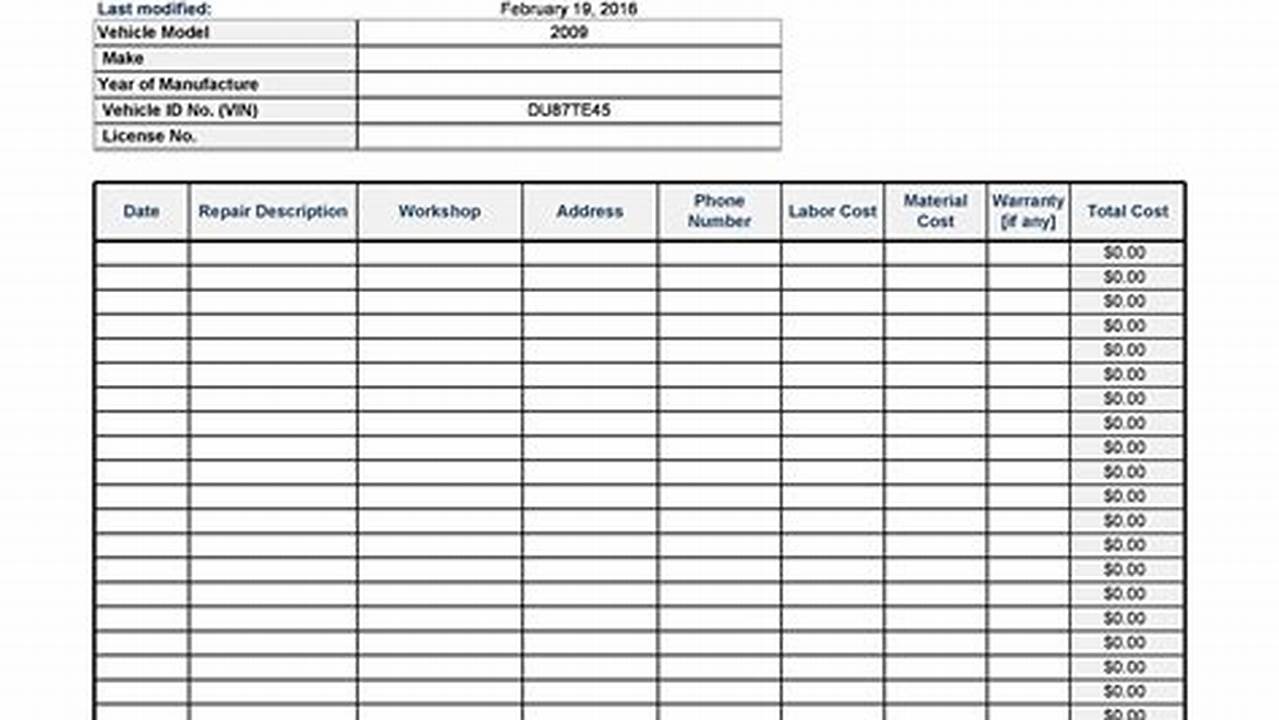 Vehicle Maintenance Log