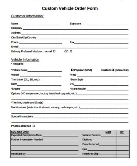 FREE 10+ Sample Vehicle Order Forms in MS Word PDF