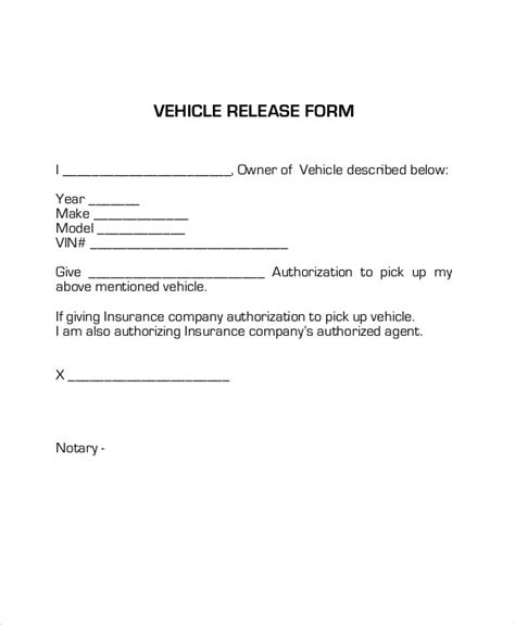 FREE 9+ Sample Vehicle Release Forms in MS Word PDF