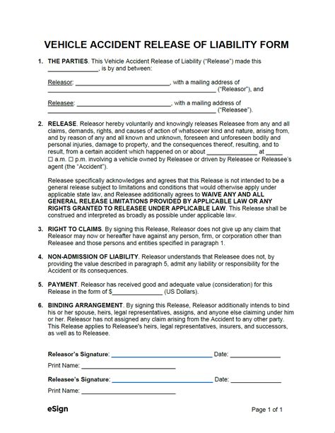 Free Car Accident Release of Liability Form (Settlement Agreement