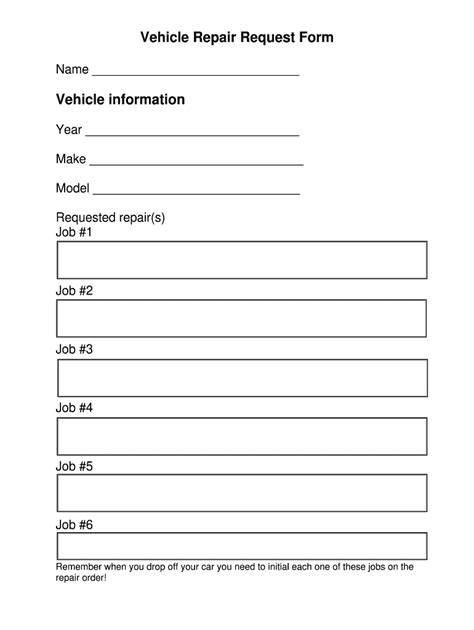 vehicle repair request form template