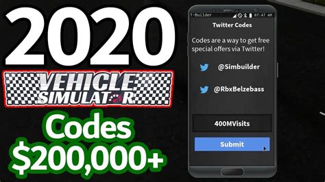 vehicle simulator codes 2020