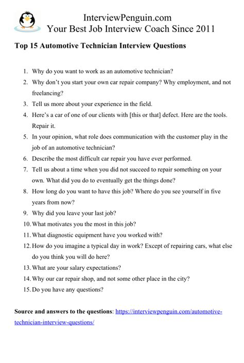 Vehicle Technician Interview Questions And Answers