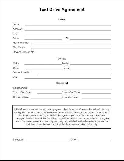 vehicle test drive form template
