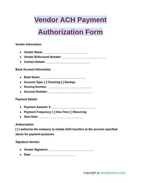 vendor ach enrollment form template