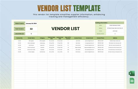vendor list excel sheet
