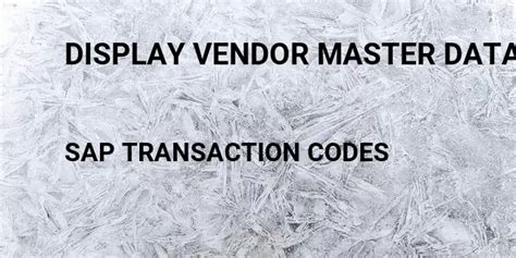 Vendor Master Data List Tcode