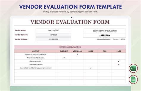 Vendor Performance Evaluation Form Sample Excel