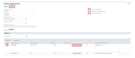 vendor statement in netsuite