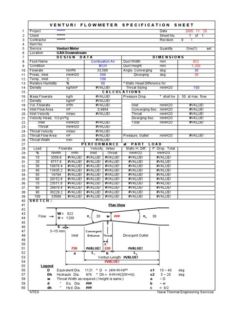Venturi Flow Meter Data Sheet