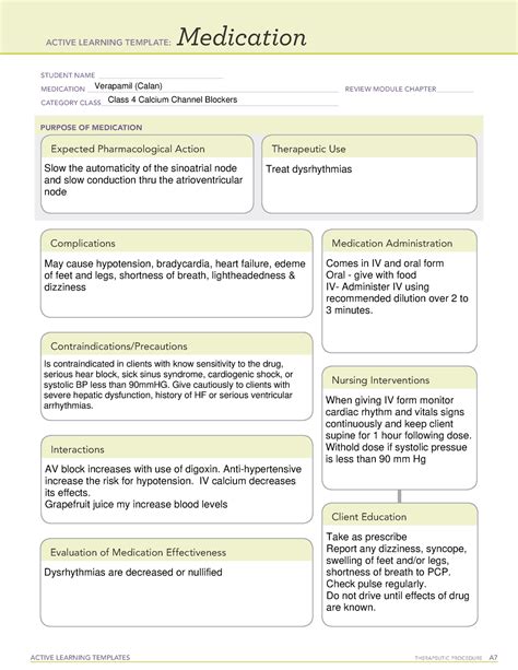 verapamil medication template ati