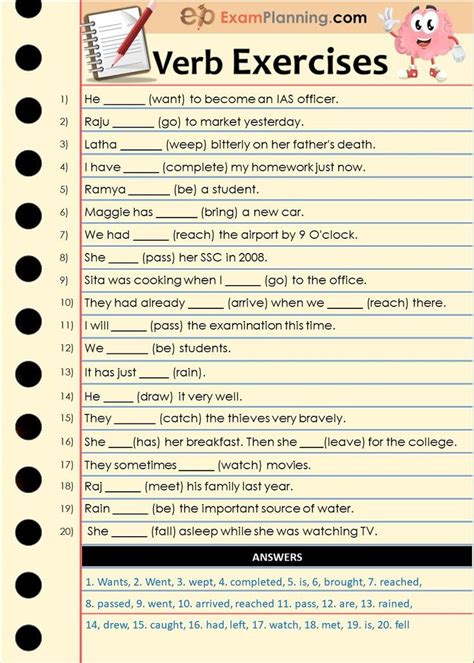 verb exercises with answers pdf