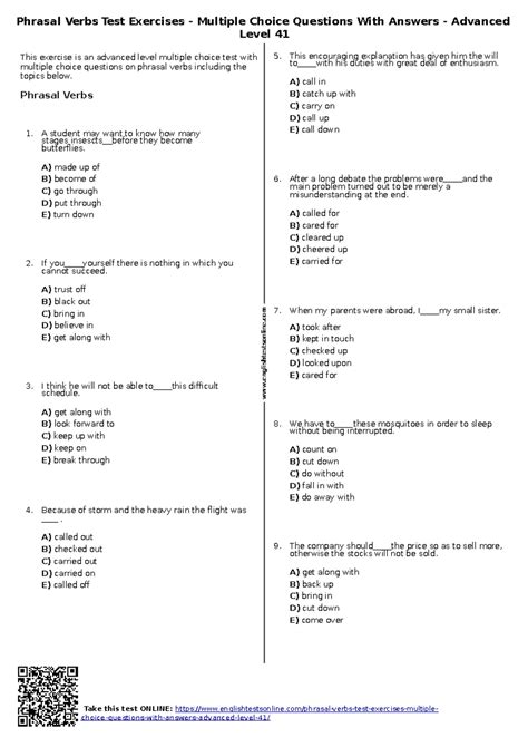 verb multiple choice questions with answers