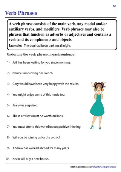 verb phrases exercises with answers for class 8