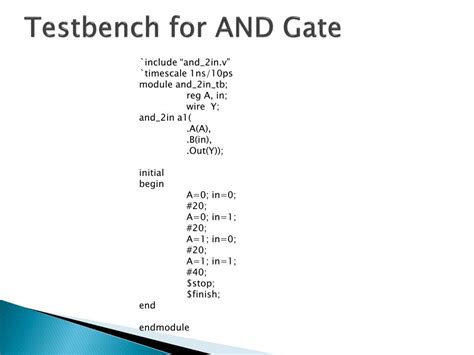 verilog code for and gate with test bench