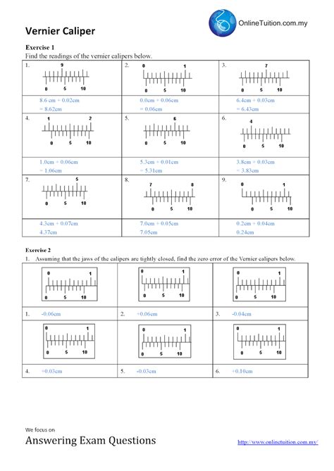 Vernier Caliper Reading Exercise