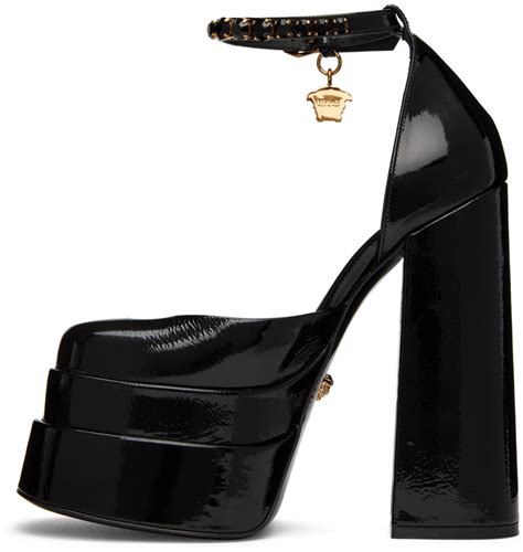 New Versace Black Leather Triple Platform Gold Medusa Shoes Sandals It