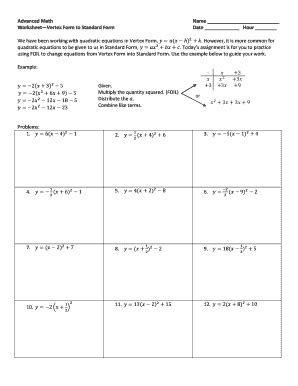 vertex form to standard form worksheet pdf