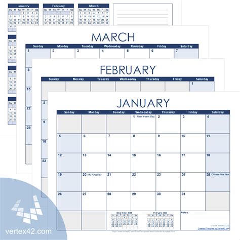 vertex42 llc monthly calendar