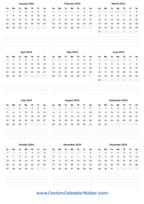 Vertical Calendars 2024
