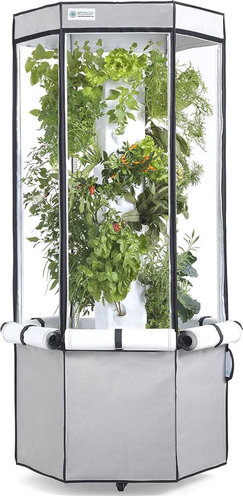 A variety of herbs growing in a vertical grow tower