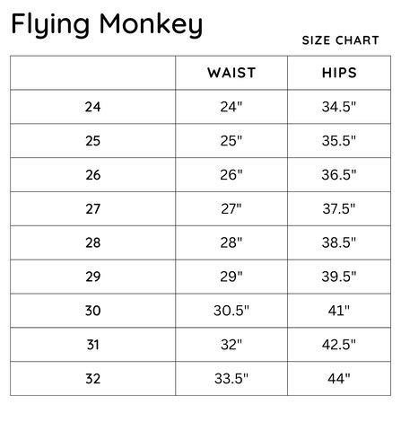 Vervet Flying Monkey Size Chart