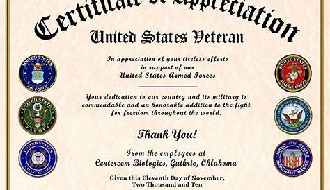 Veterans Day Certificate Printable American Legion
