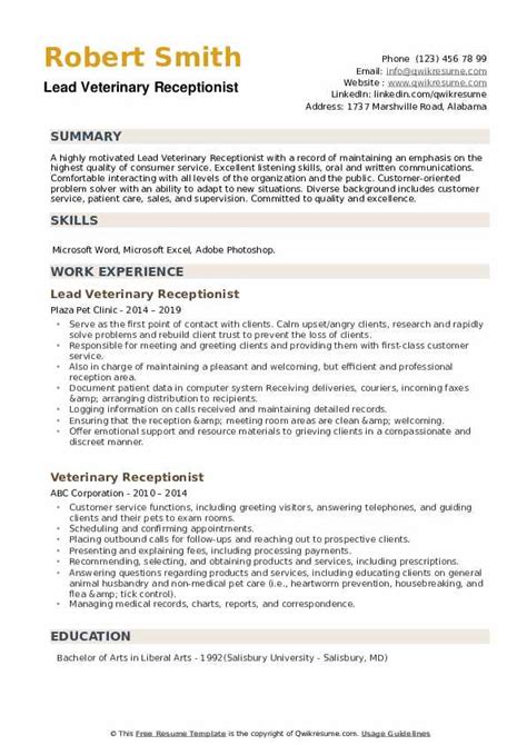 10 Veterinarian Resume Template Collection Resume Ideas