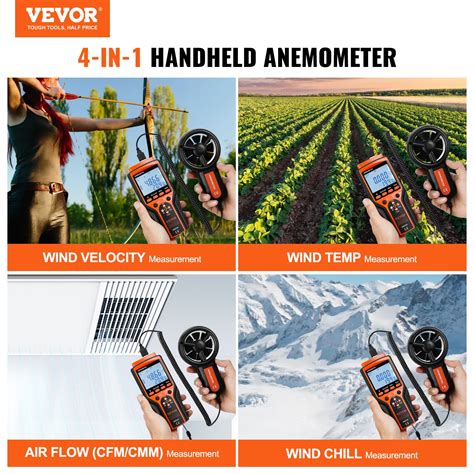 VEVOR Handheld Anemometer, 14℉113℉, Digital Wind Speed Meter Gauge