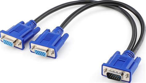 VGA 15 Pin PC SVGA Male to 2 Dual Double Female Monitor Y Adapter
